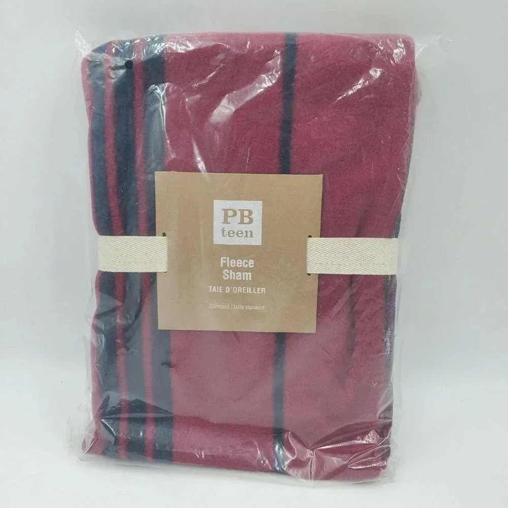 PB Teens NWT Fleece Striped Plaid Pillow Case Red
